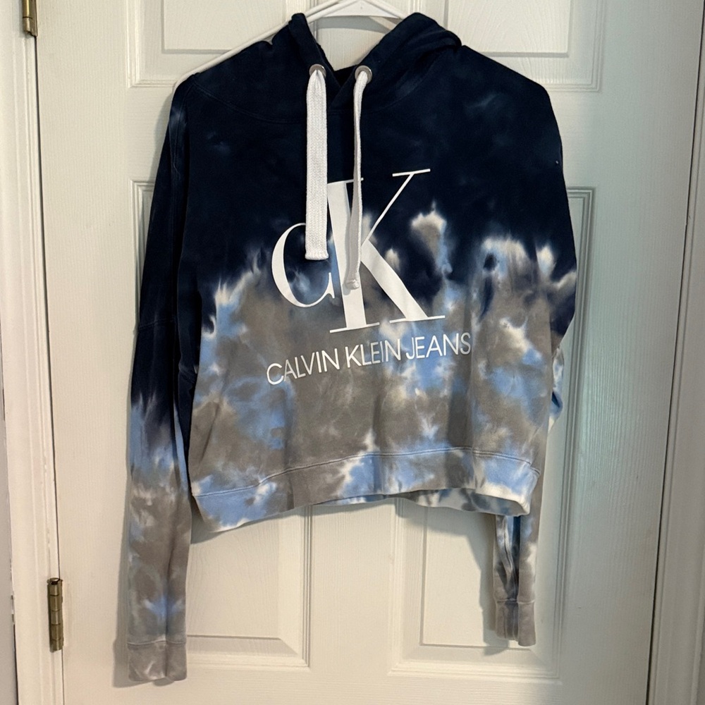 Calvin Klein Blue and White Tie-Dye Hoodie